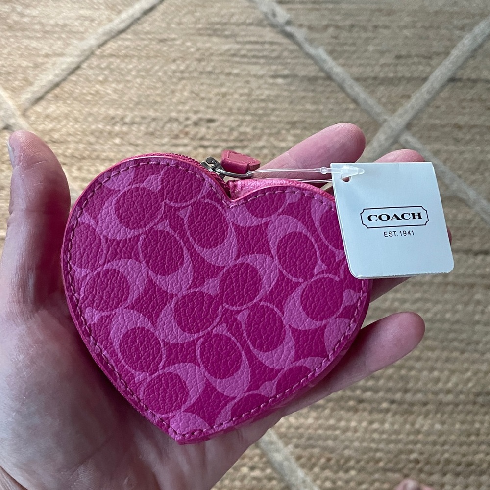 COACH Pink Heart-Shaped Coin Purse- with tag